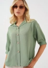 Kısa Kol Oversize Keten Gömlek 202  Çağla
