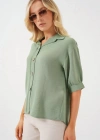 Kısa Kol Oversize Keten Gömlek 202  Çağla
