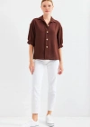 Kısa Kol Oversize Keten Gömlek 202  Kahverengi