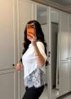 Kısa Kollu Bısıklet Yakalı Dantel Detaylı Vıskon ıkı ıplık Bluz