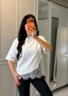 Kısa Kollu Bısıklet Yakalı Dantel Detaylı Vıskon ıkı ıplık Bluz