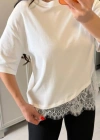 Kısa Kollu Bısıklet Yakalı Dantel Detaylı Vıskon ıkı ıplık Bluz