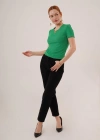 Kısa Kollu Yaka Detaylı Kaşkorse Yeşil Bluz