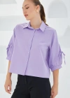 Kol Detaylı Lila Crop Gömlek 20246
