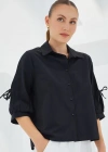 Kol Detaylı Siyah Crop Gömlek 20246