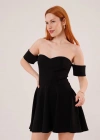 Kol Detaylı traplez iyah Mini Elbise