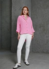 Kol Katlama Detaylı Pembe Gömlek