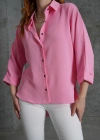 Kol Katlama Detaylı Pembe Gömlek