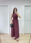 Kolsuz Göğüs astıklı Uzun Elbise  Bordo