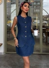 Kolsuz Yelekli ini Etekli Denim Takım 10164