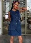 Kolsuz Yelekli ini Etekli Denim Takım 10164