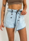 Kot Jeans Kesimetrik Kesim Cepli Şortlu Etek  Gri
