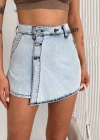 Kot Jeans Kesimetrik Kesim Cepli Şortlu Etek  Gri