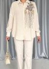 Krem Pulpayet Nakışlı Bedensiz Gömlek