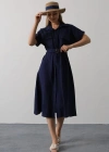 Kuşaklı Cep Detaylı Yarım Kol Elbise  Lacivert