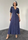 Lacivert Arka Ve Bel Ucu Gipeli Elbise