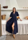 Lacivert Müslin Uzun Elbise