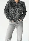Leopar Desen Jakarlı Hırka  SiyahAçık Gri