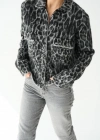 Leopar Desen Jakarlı Hırka  SiyahAçık Gri