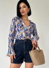 Lila Piliseli Çiçek Desen Gömlek