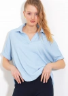 Mavi Oversize Polo Yaka Örme Bluz 0486