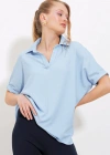 Mavi Oversize Polo Yaka Örme Bluz 0486