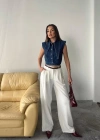 Mavi Yaka Detaylı Denim Crop