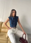 Mavi Yaka Detaylı Denim Crop