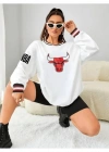 Nakışlı Oversize Sweatshirt  Beyaz