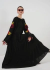 Nakışlı Uzun Elbise 2534  Siyah