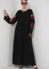Nakışlı Uzun Elbise 2534  Siyah
