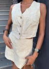 Nakışlı Yelek Şort Etekli Keten Takım 1022608