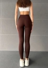 Nonofit Yüksek Bel Düz porcu Tayt  Kahve