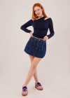 Omuz Dekolte Detaylı Lacivert Bluz