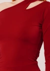 Omuz Dekolte Detaylı Bordo Bluz