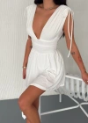 Omuzu Ip Askılı Şortlu Elbise  Beyaz