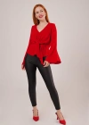 Ön Bağlamalı Volan Kol Kırmızı Bluz