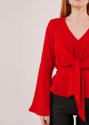 Ön Bağlamalı Volan Kol Kırmızı Bluz