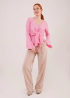Ön Bağlamalı Volan Kol Pembe Bluz