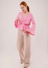 Ön Bağlamalı Volan Kol Pembe Bluz