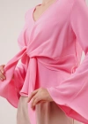 Ön Bağlamalı Volan Kol Pembe Bluz