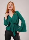 Ön Bağlamalı Volan Kol Yeşil Bluz
