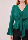 Ön Bağlamalı Volan Kol Yeşil Bluz