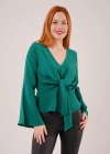 Ön Bağlamalı Volan Kol Yeşil Bluz