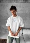 Ön Ve Arka Baskılı Oversize Bisiklet Yaka Tshirt Beyaz