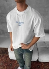 Ön Ve Arka Baskılı Oversize Bisiklet Yaka Tshirt Beyaz