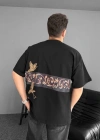 Ön Ve Arka Baskılı Oversize Bisiklet Yaka Tshirt  iyah