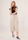 Ön Yırtmaçlı Cep Detaylı Krem Etek