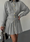 ÖNDEN GOLD DÜĞMELİ PİLELİ KIA ELBİE  Gri