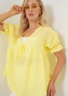 Önü Bağcıklı Kısa Kol Bluz 962  Sarı